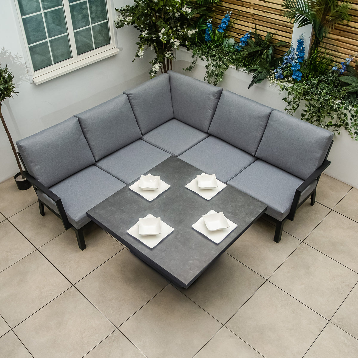 Bracken Outdoors Miami Dark Aluminium Compact Corner Set with Adjustable Table