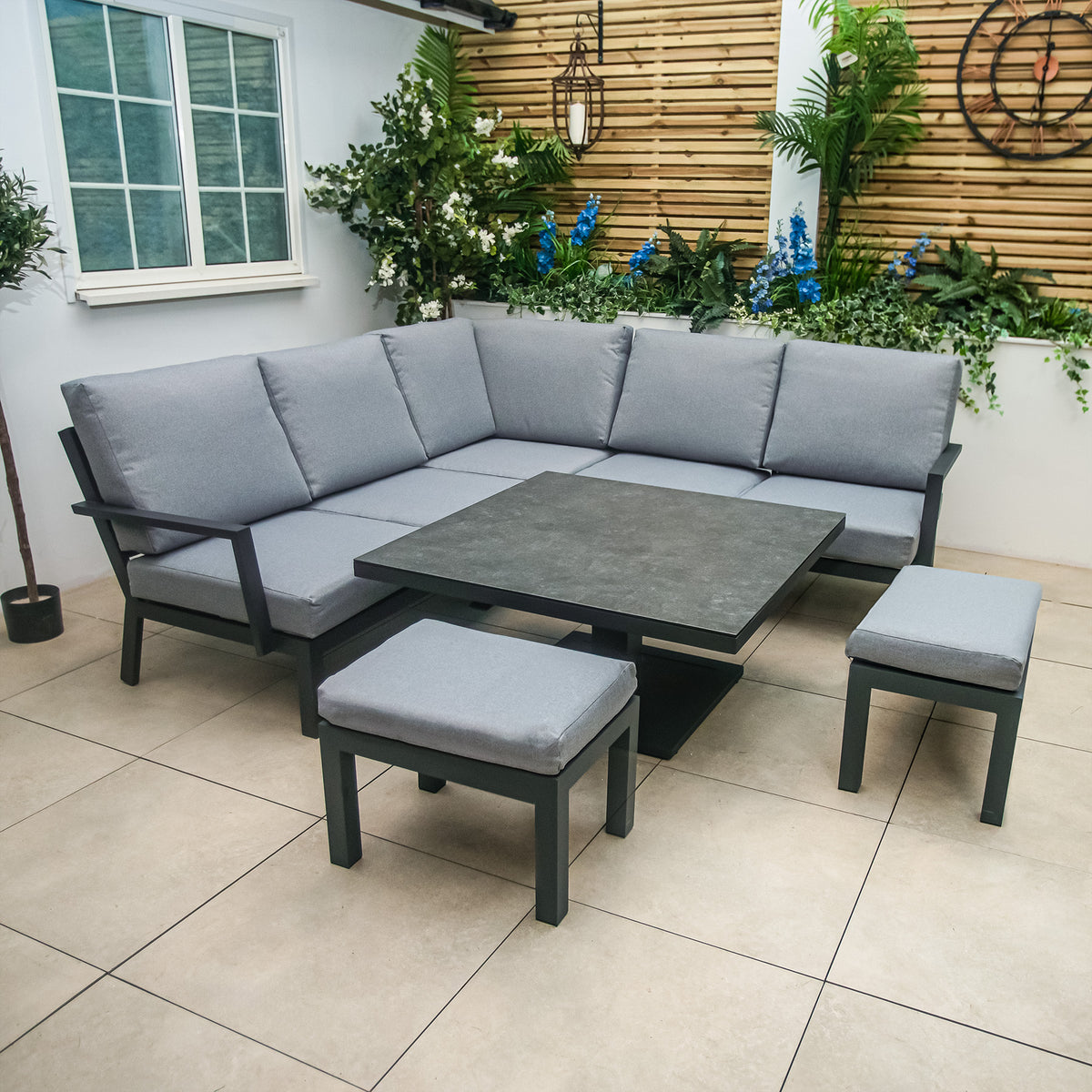 Bracken Outdoors Miami Dark Aluminium Compact Corner Set with Adjustable Table and  Stools