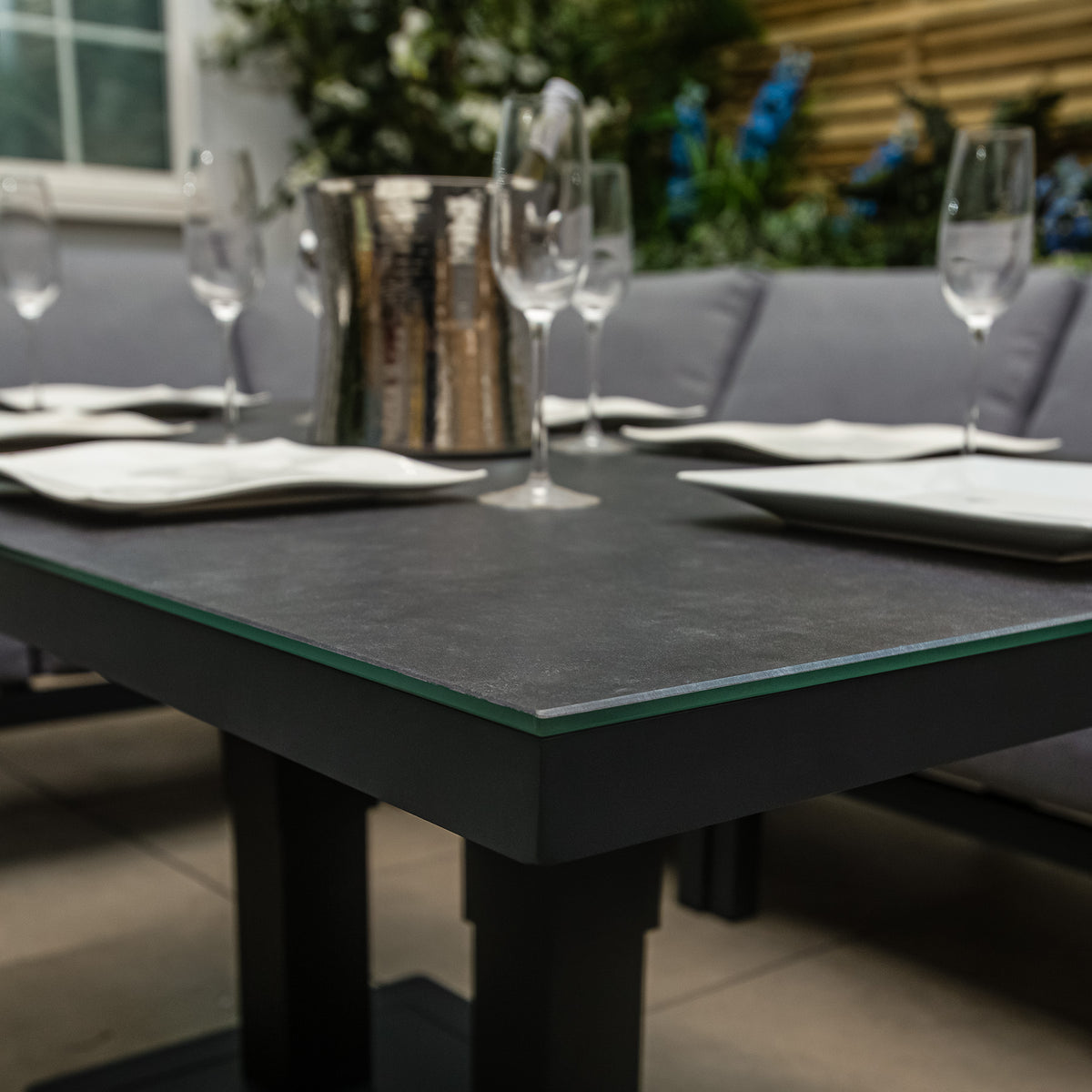 Bracken Outdoors Miami Dark Aluminium Rectangular Corner set with Adjustable Table