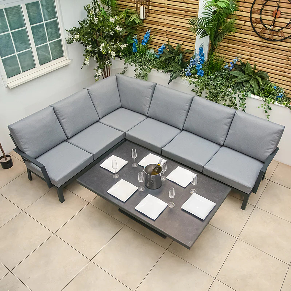 Bracken Outdoors Miami Dark Aluminium Rectangular Corner set with Adjustable Table