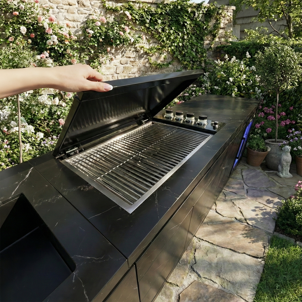 Draco Grills Vantage Sintered Stone Linear Outdoor Kitchen with 4 Burner Barbecue