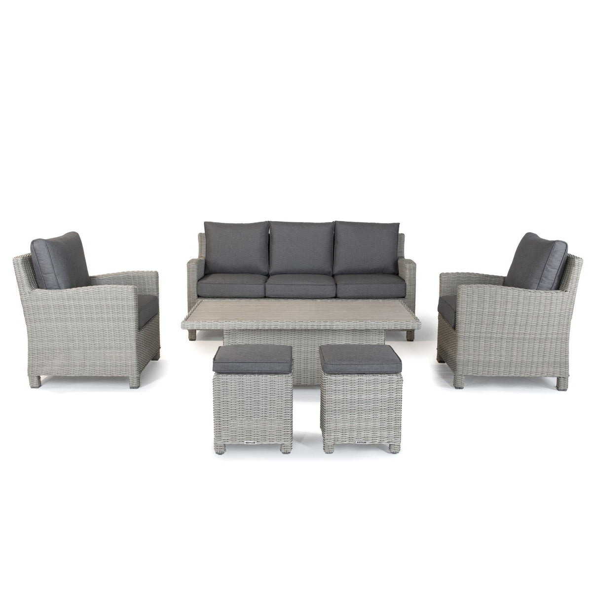 Kettler Palma Signature White Wash Wicker Lounge Sofa Set with High Low Slat Top Table