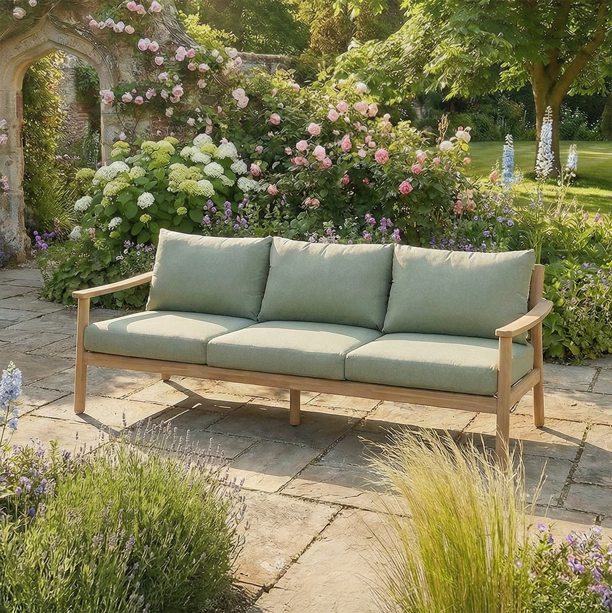 Bracken Outdoors Tetbury Acacia Wood and Rope Lounge Sofa Garden Furniture Set with Coffee Table