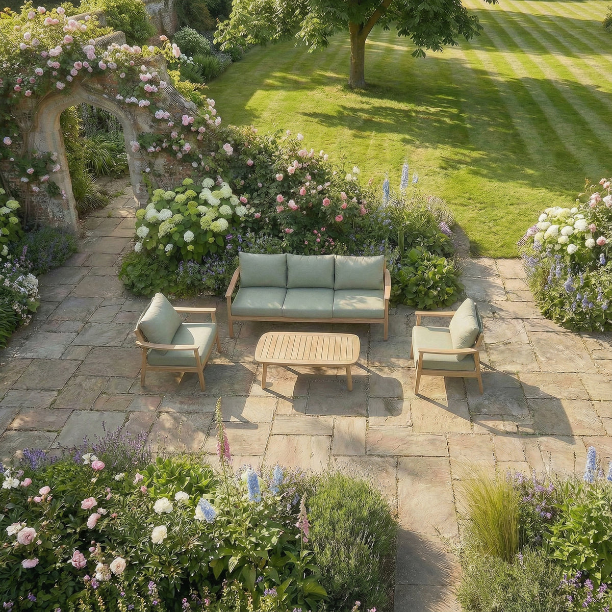 Bracken Outdoors Tetbury Acacia Wood and Rope Lounge Sofa Garden Furniture Set with Coffee Table