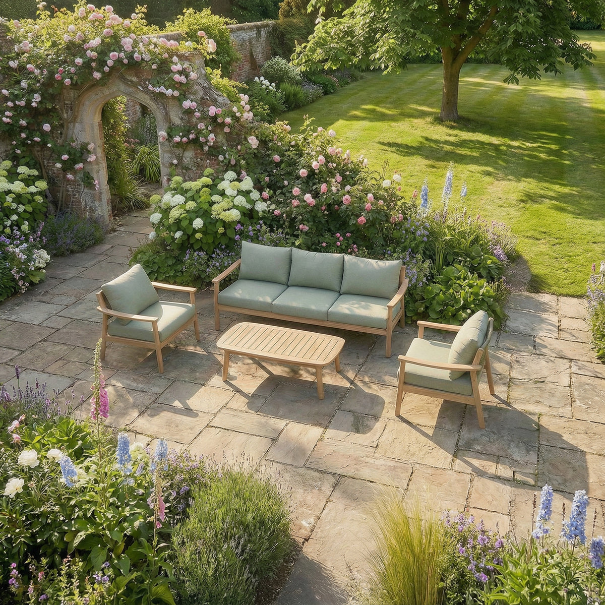 Bracken Outdoors Tetbury Acacia Wood and Rope Lounge Sofa Garden Furniture Set with Coffee Table