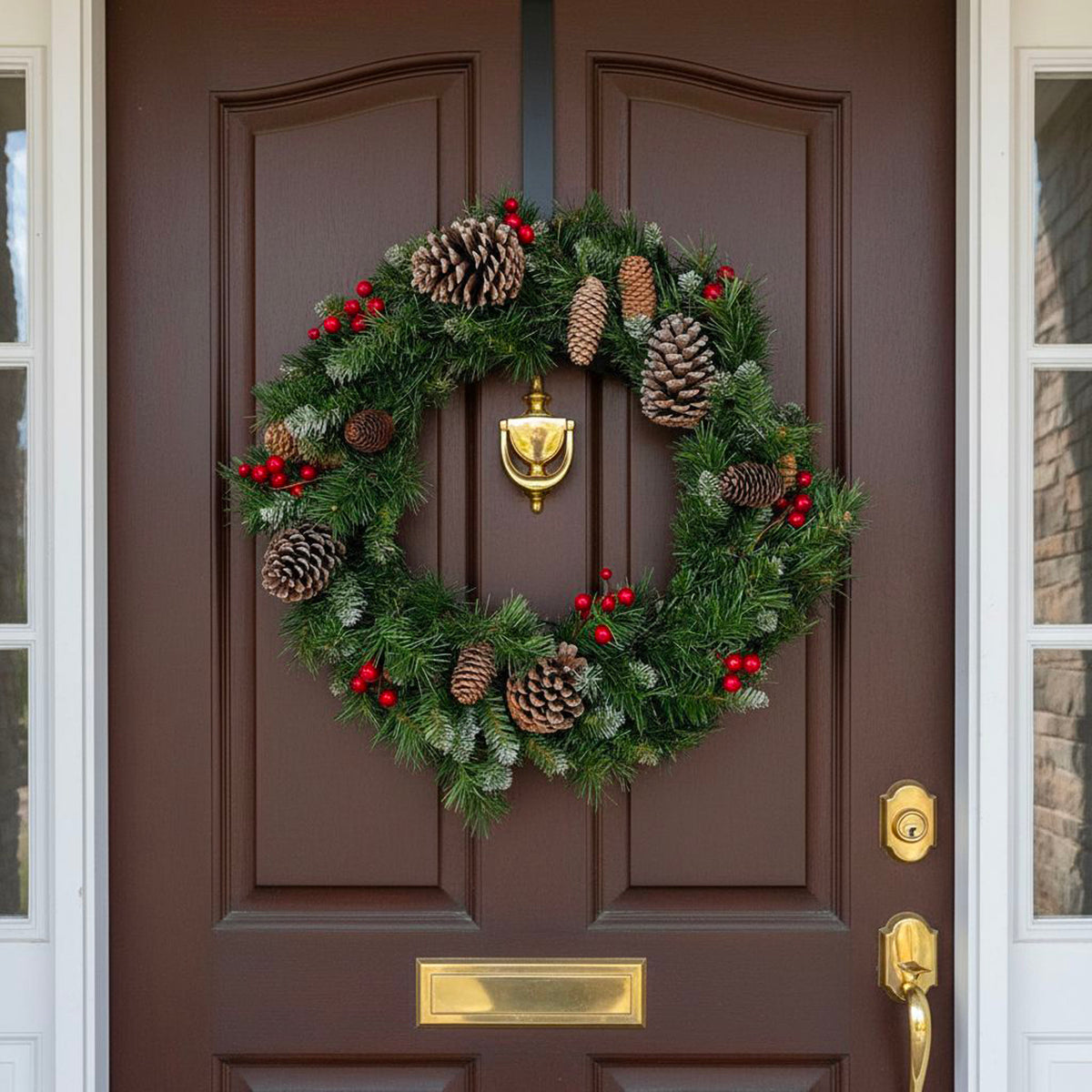 The Christmas Centre Frosted Winterberry 24in (60cm) Prelit Christmas Wreath with Warm White Battery Operated LED Lights