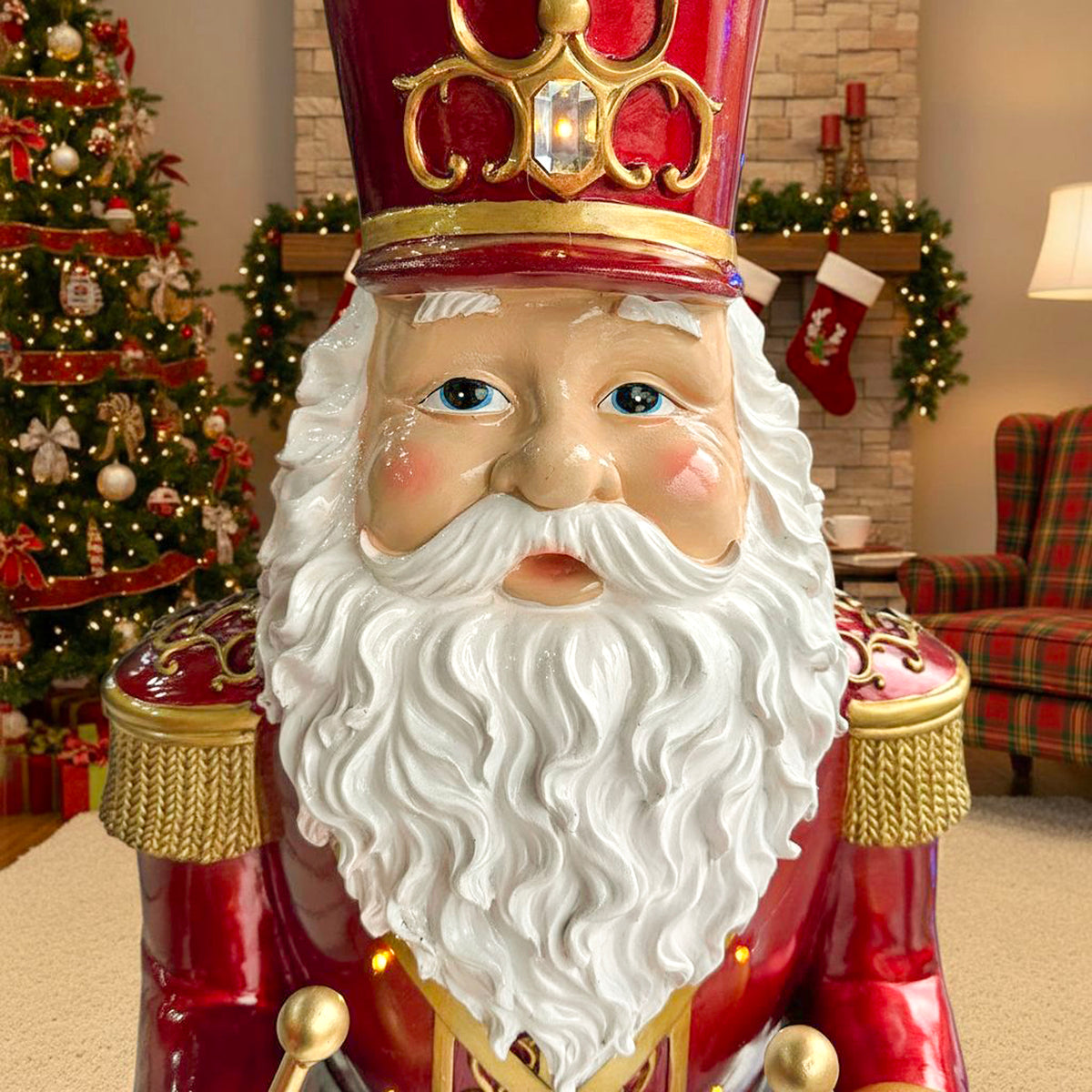 4.5ft Large Traditional Christmas Nutcracker Santa Drummer Red with LED Lights
