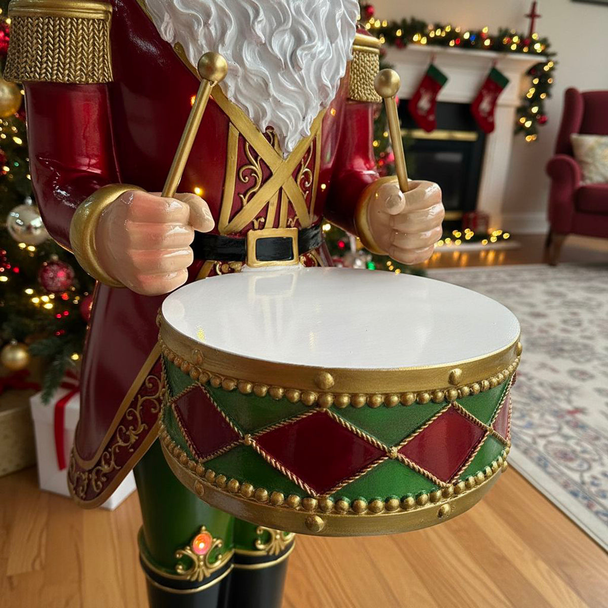 4.5ft Large Traditional Christmas Nutcracker Santa Drummer Red with LED Lights