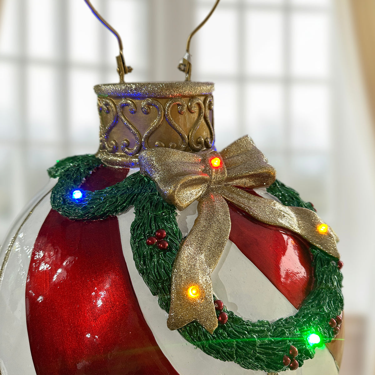 5ft Multi-Coloured Christmas Bauble Stack with Multicoloured LED Lights