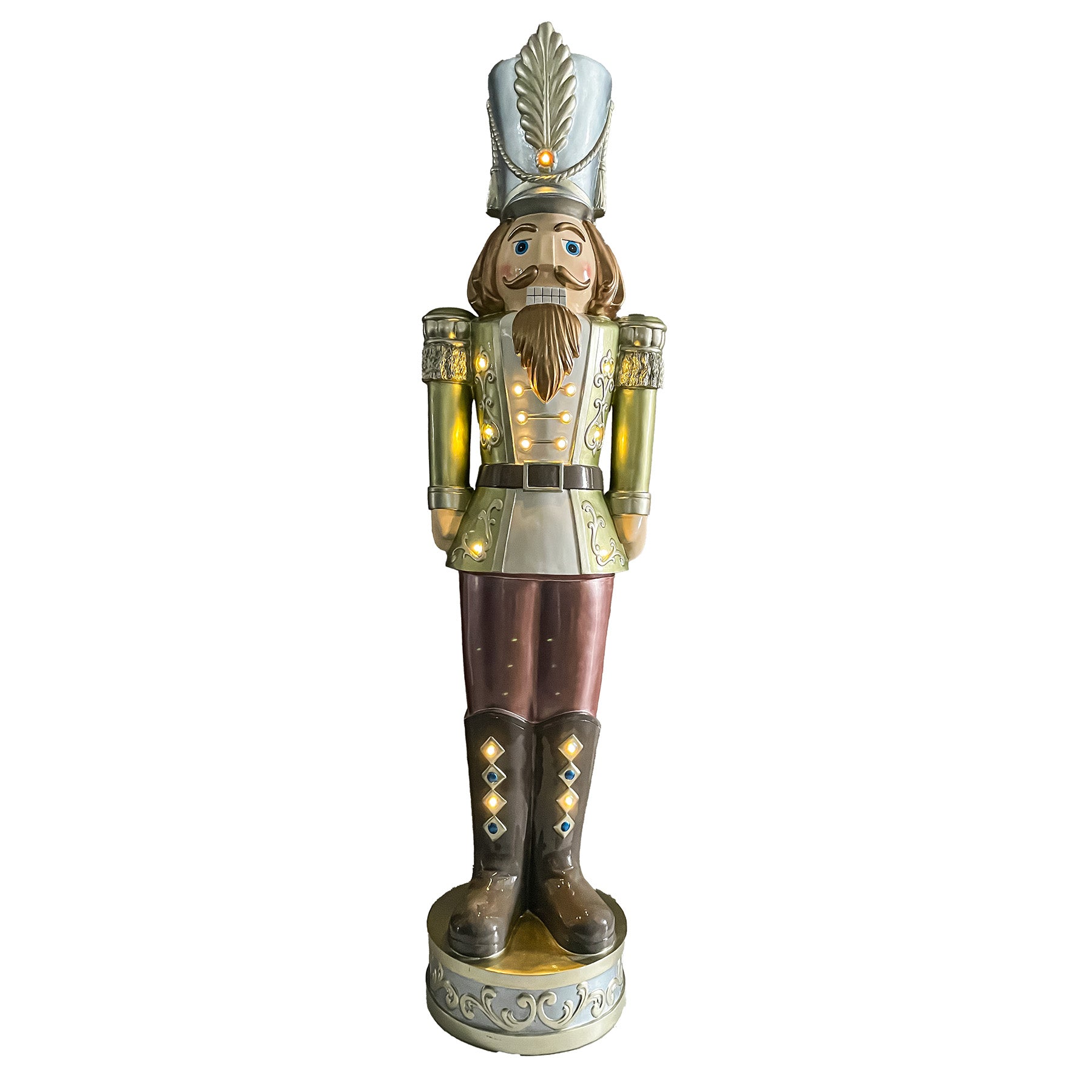 168cm Traditional Nutcracker - Metallic Green and Burgundy with LED Li ...