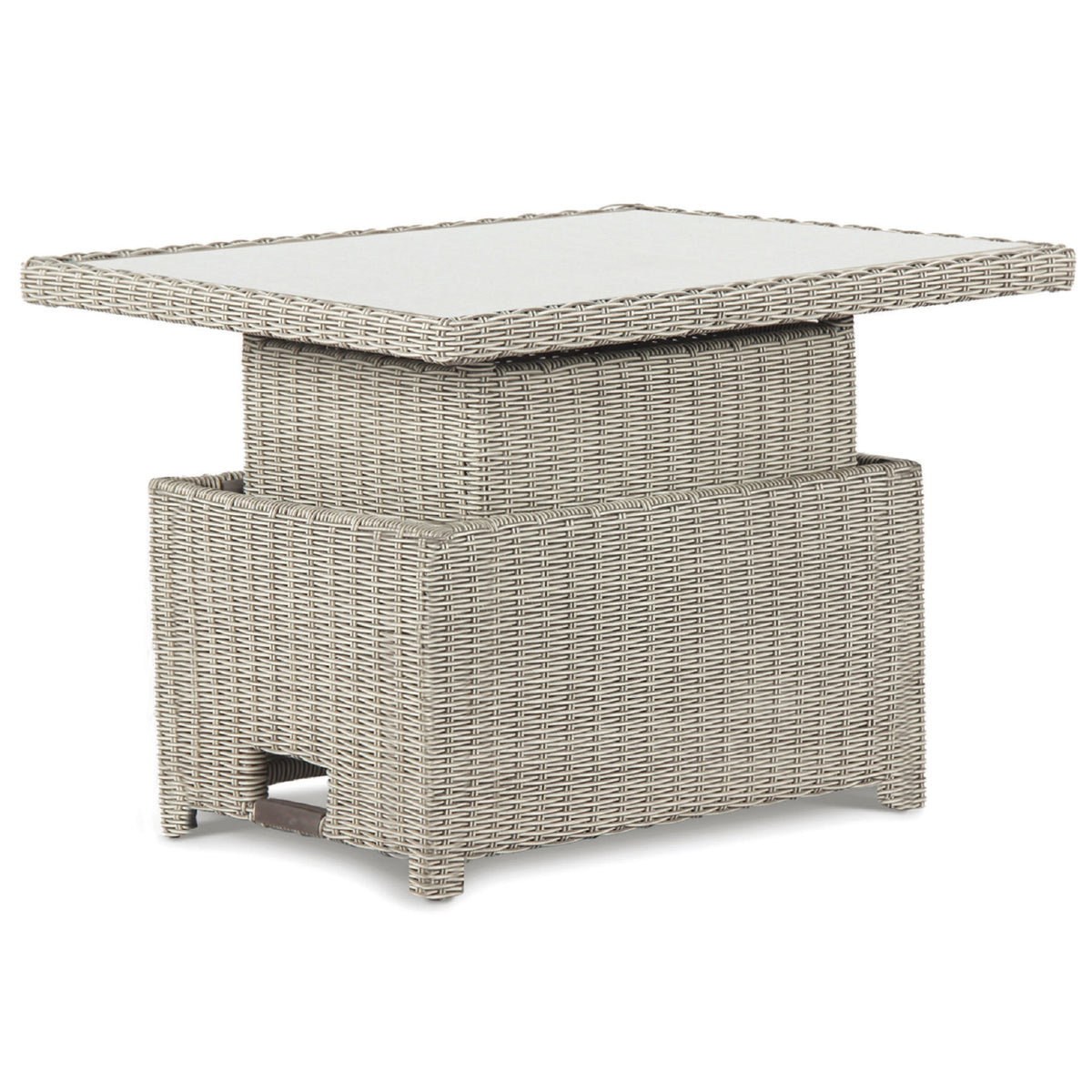 Kettler Palma Signature Mini White Wash Wicker High Low Adjustable Glass Top Table