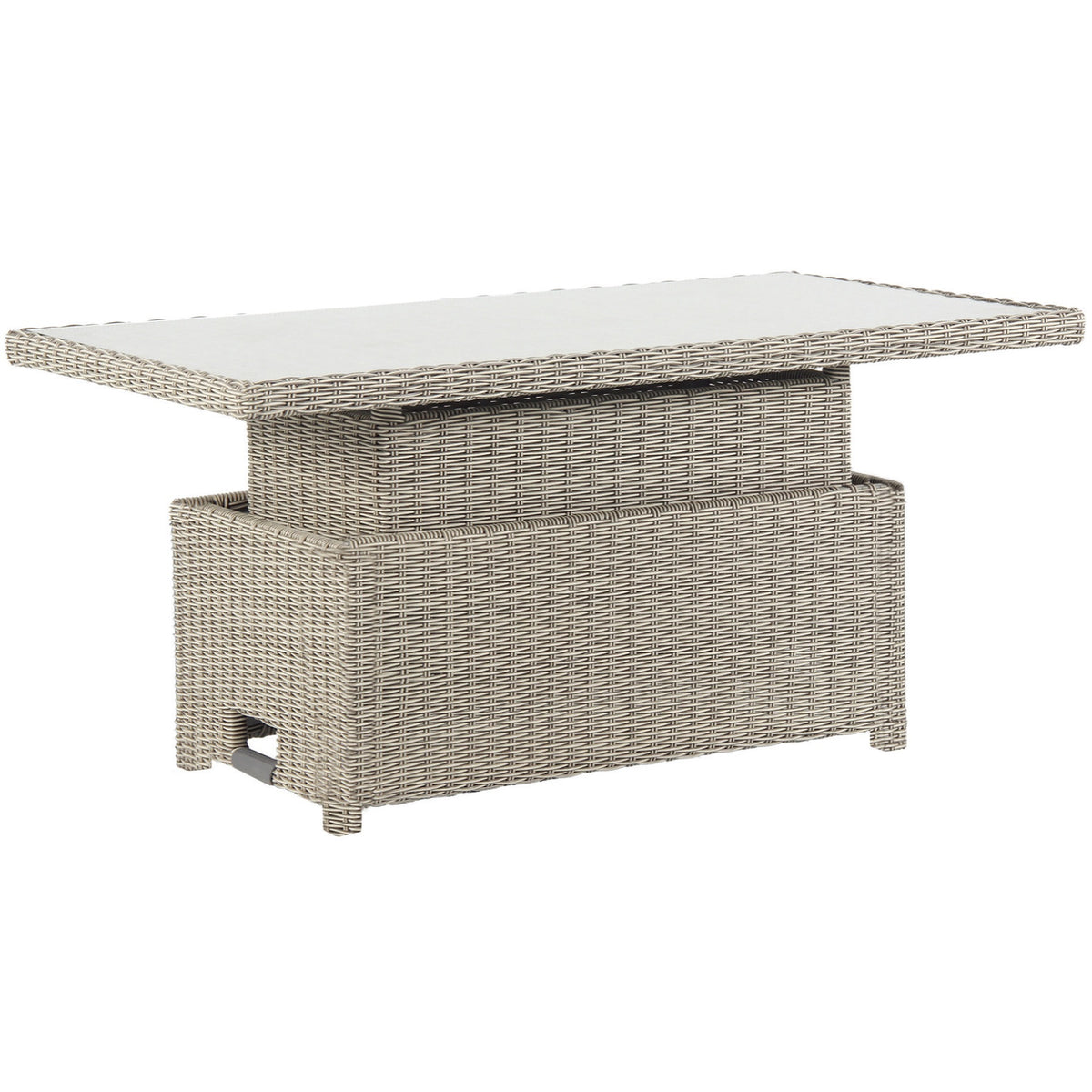 Kettler Palma Signature White Wash Wicker High Low Adjustable Glass Top Table