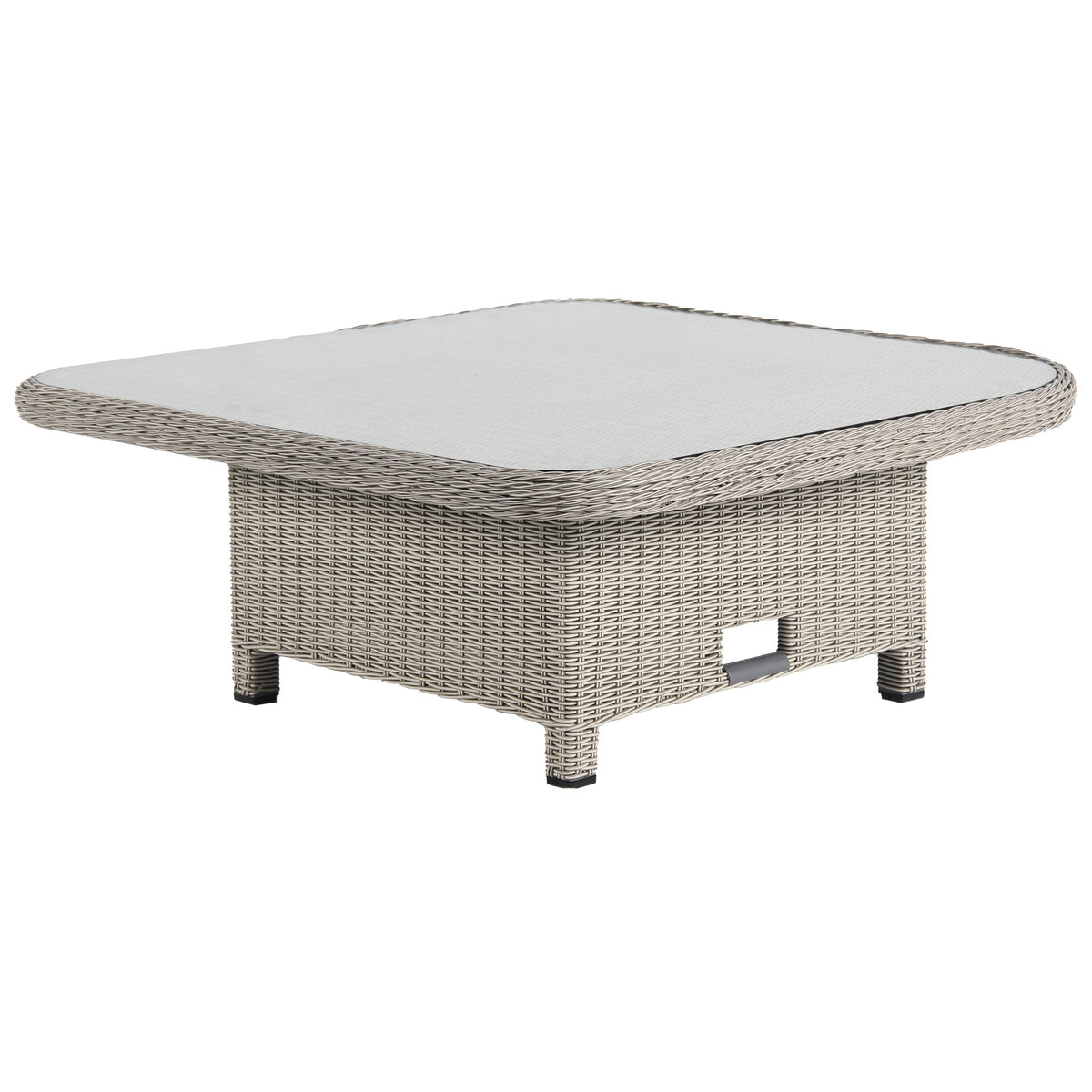 Kettler Palma Signature Grande White Wash Wicker High Low Adjustable Glass Top Table