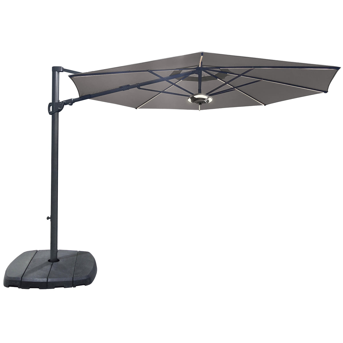 Kettler Taupe 3.3m Round Free Arm Parasol with LED Lights and Wireless Speaker