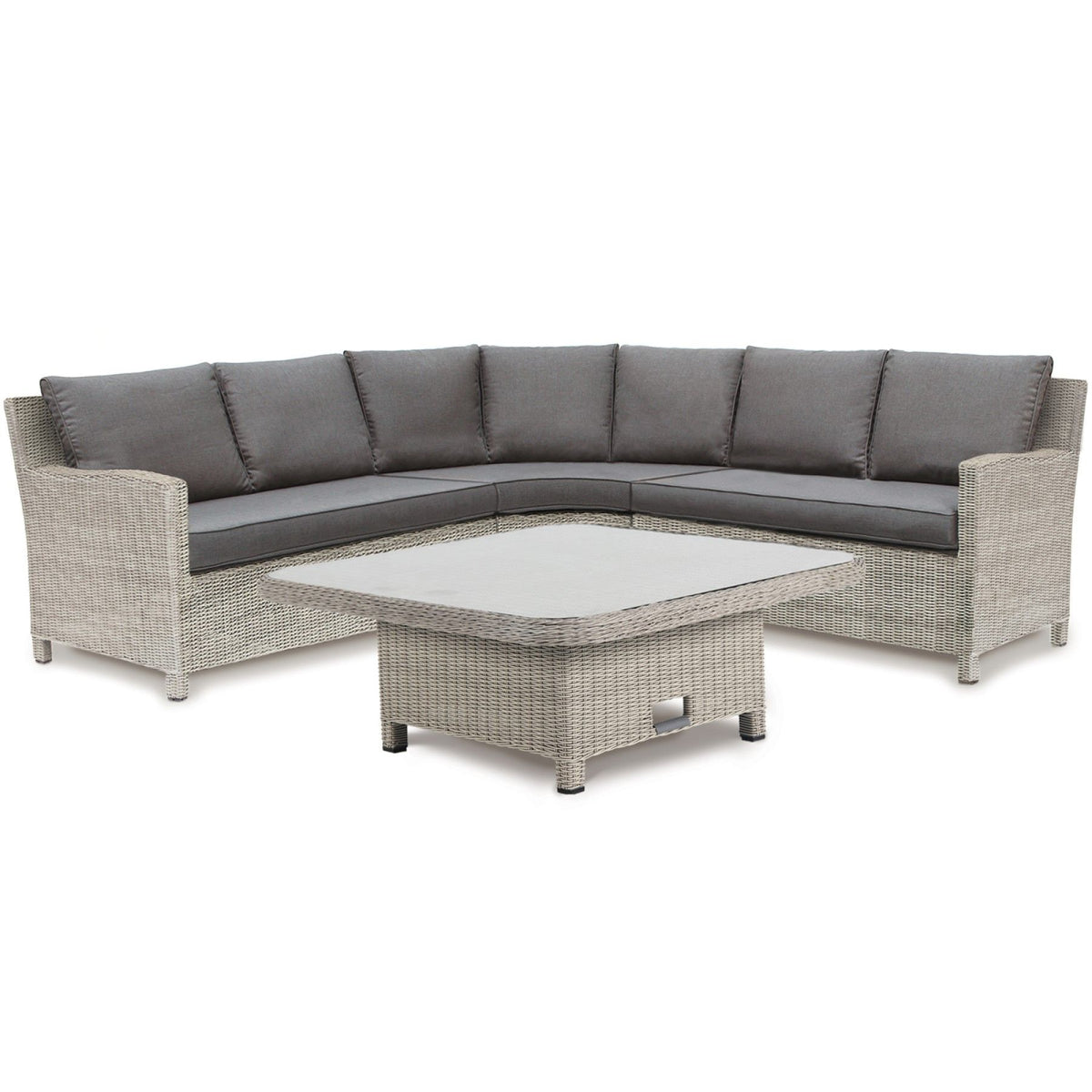 Kettler Palma Signature Grande White Wash Corner Sofa Set with High Low Glass Top Table