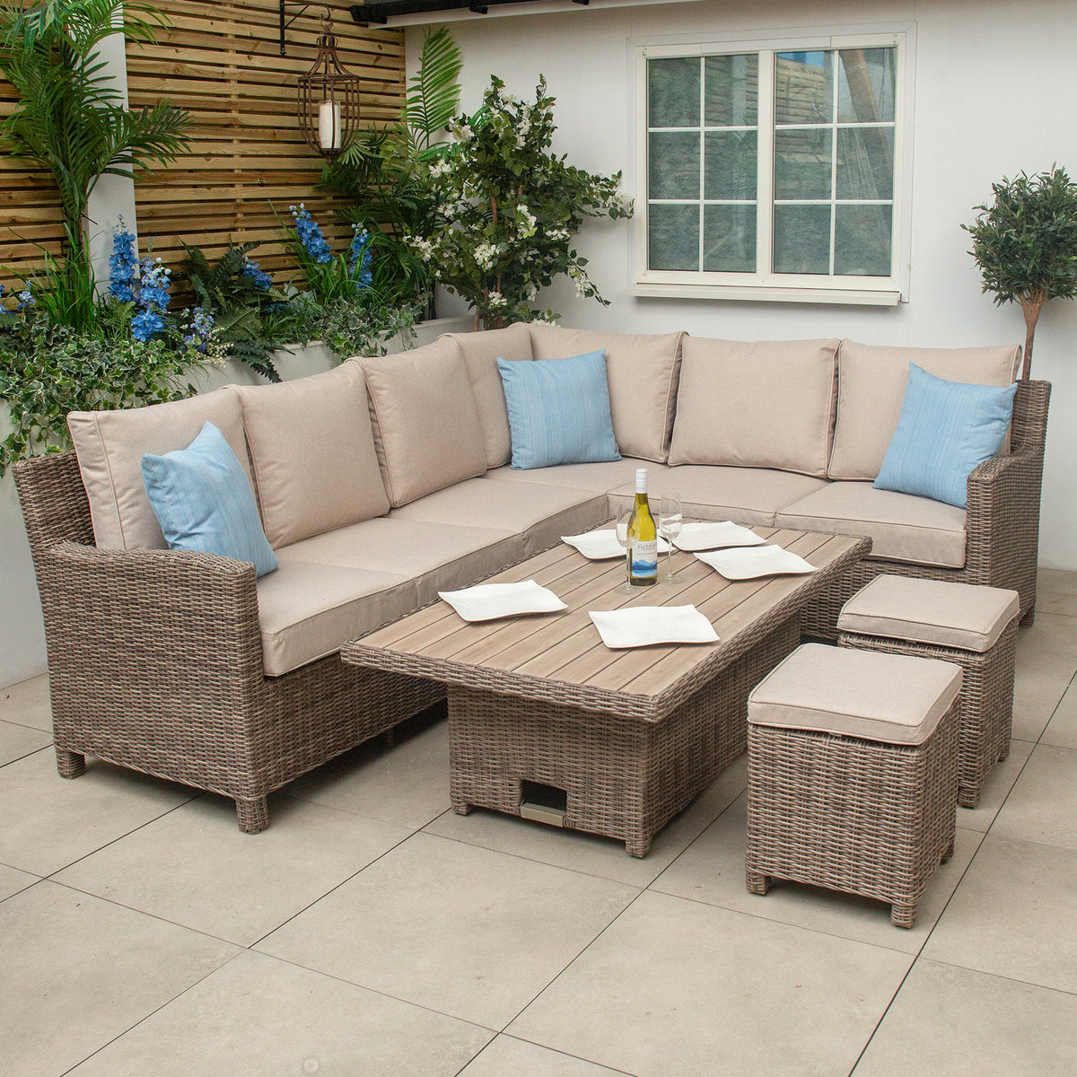 Kettler Palma Signature Corner Left Hand Oyster Sofa Set with High Low Slat Top Table