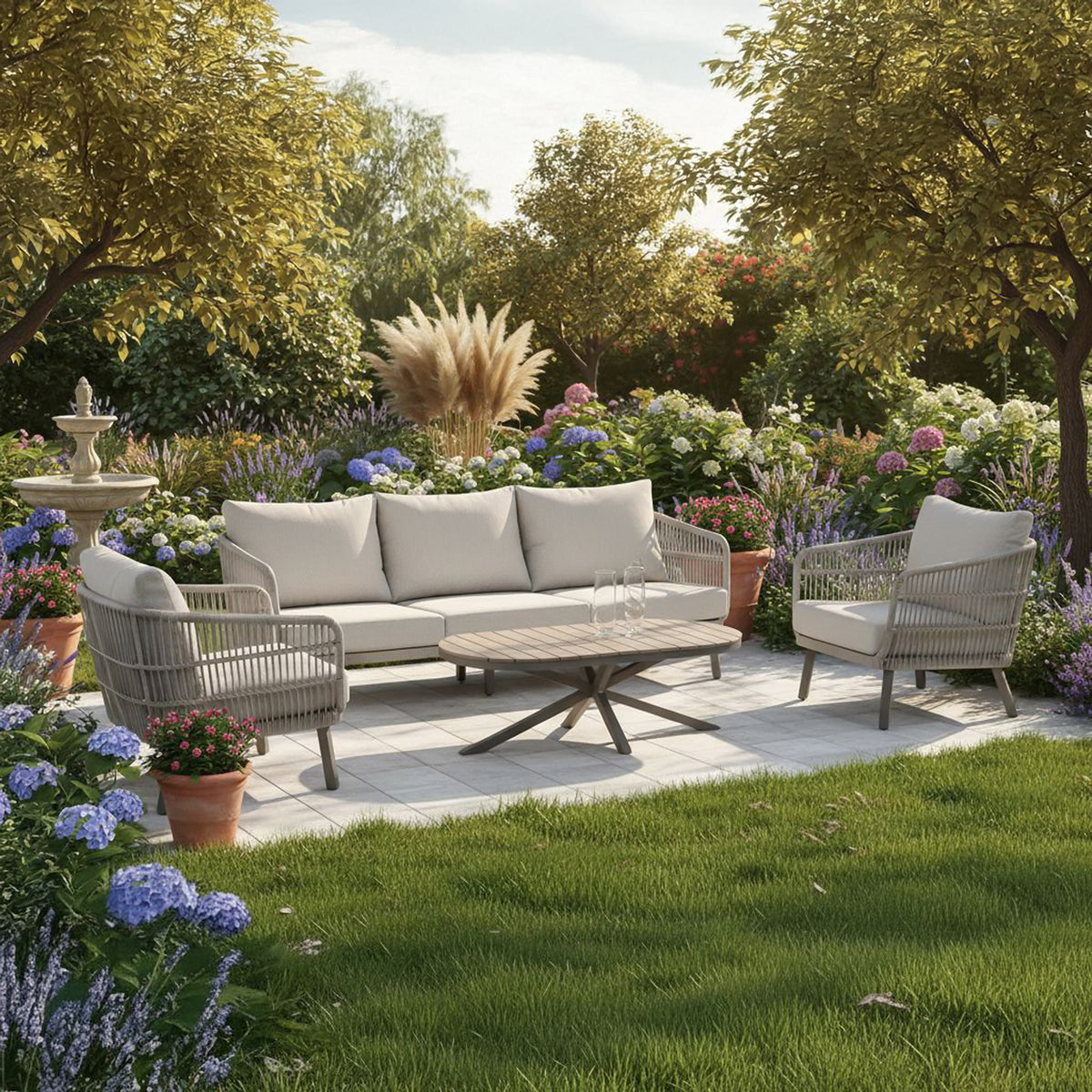 Bracken Outdoors Cadiz Aluminium and Rope Lounge Sofa Garden Furniture Set with Coffee Table