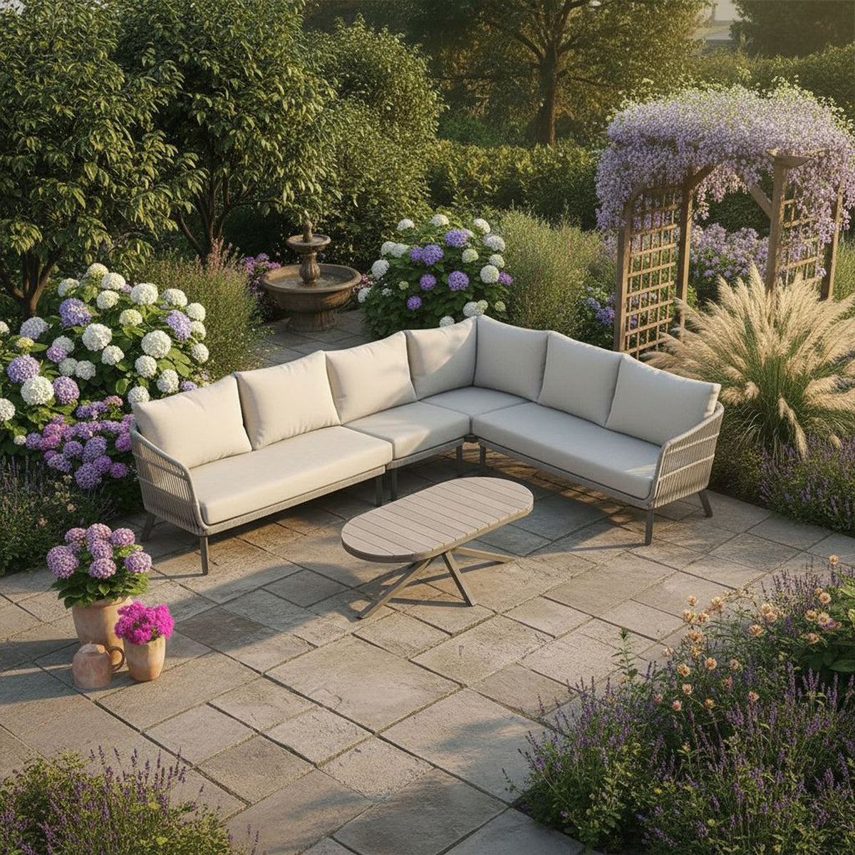 Bracken Outdoors Cadiz Aluminium and Rope Square Corner Sofa Garden Furniture Set with Coffee Table