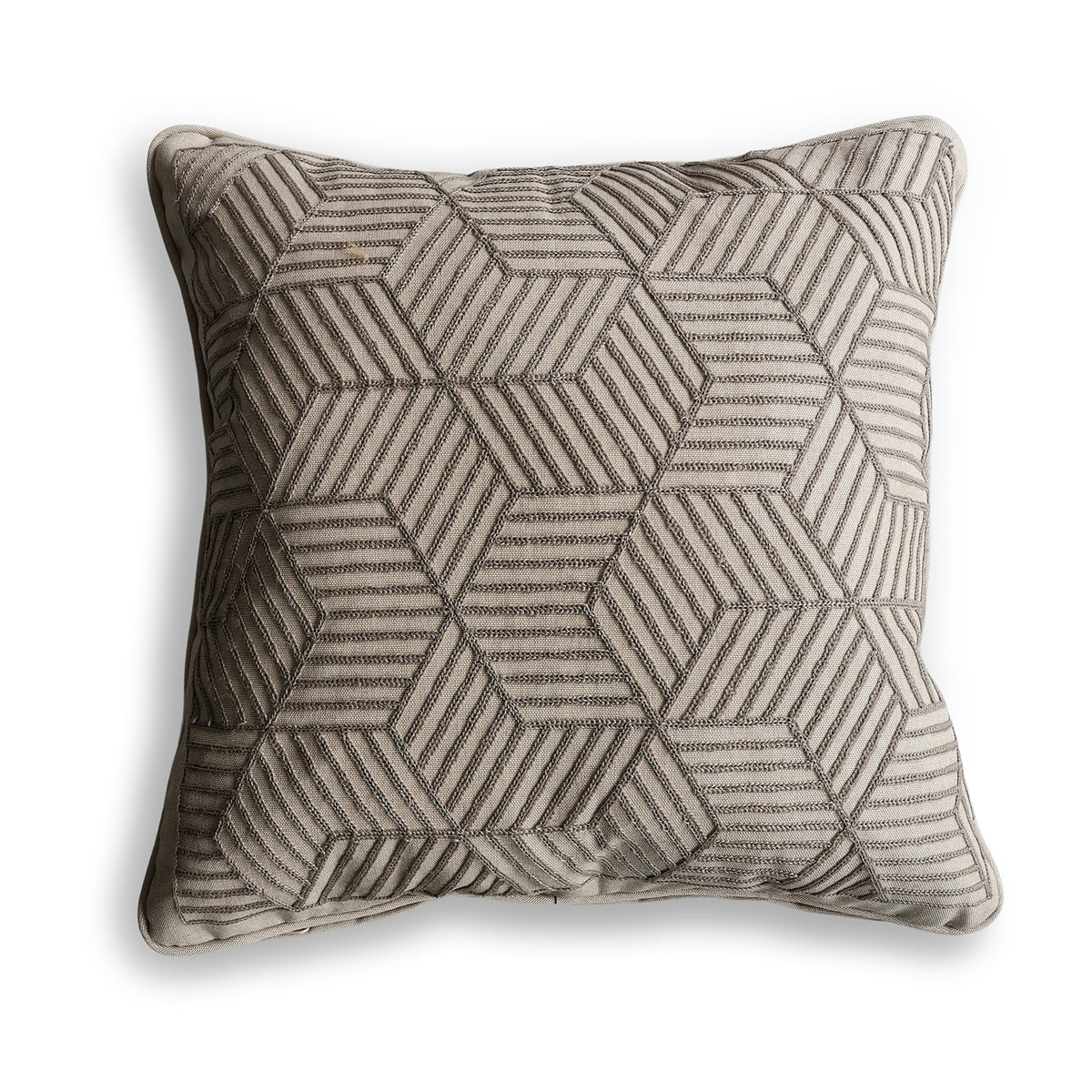 LG Outdoors Deluxe Embroidered Grey Striped Cubes 50cm Square Scatter Cushion