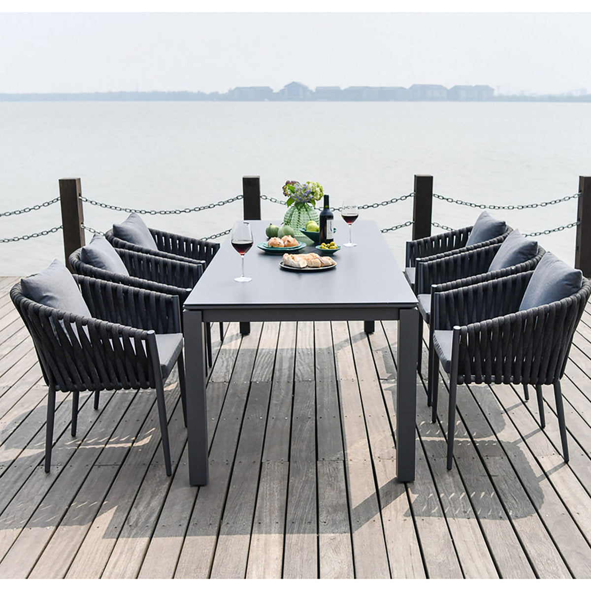 Bracken Outdoors Maldives Rope 6 Seat Rectangular Aluminium Garden Furniture Dining Set