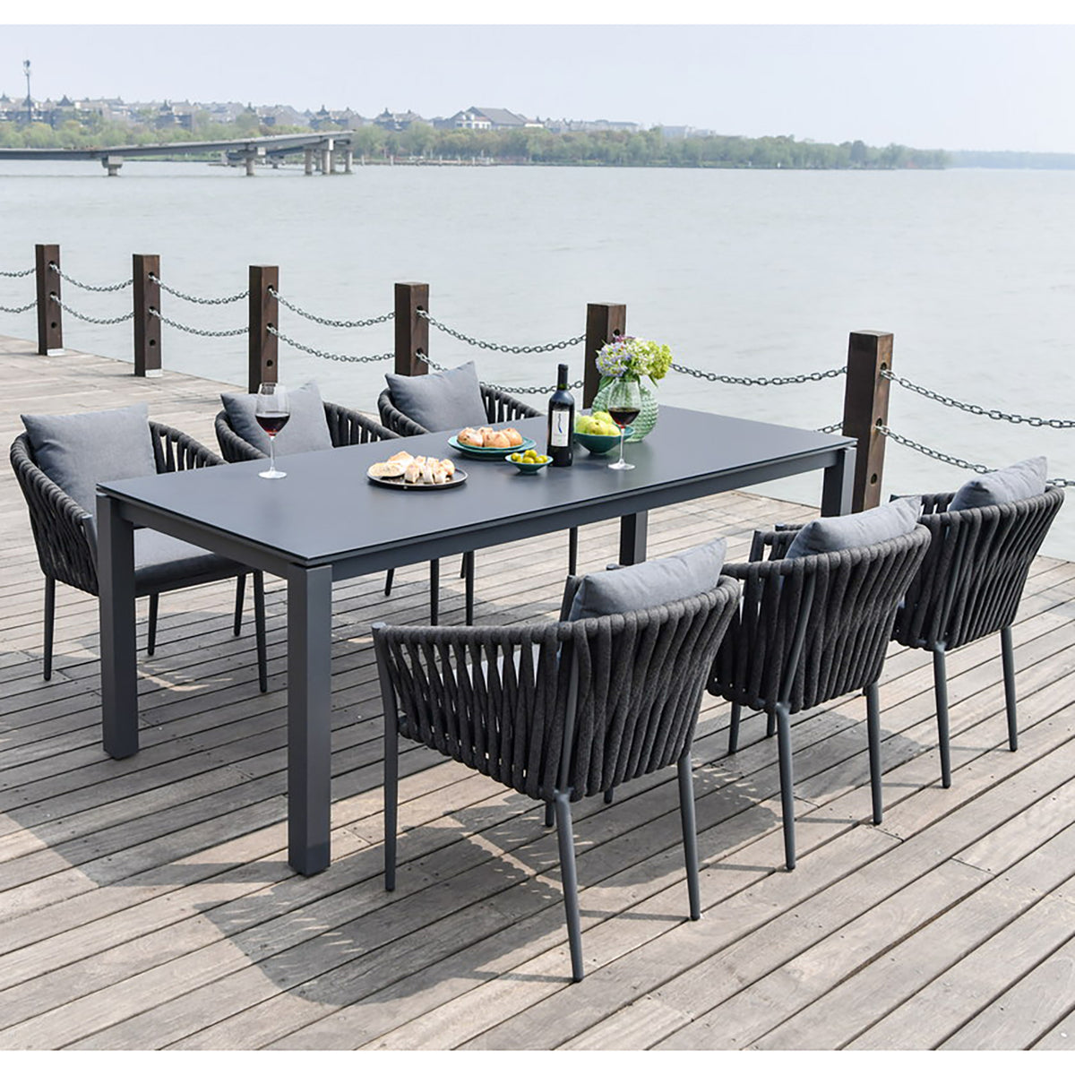 Bracken Outdoors Maldives Rope 6 Seat Rectangular Aluminium Garden Furniture Dining Set