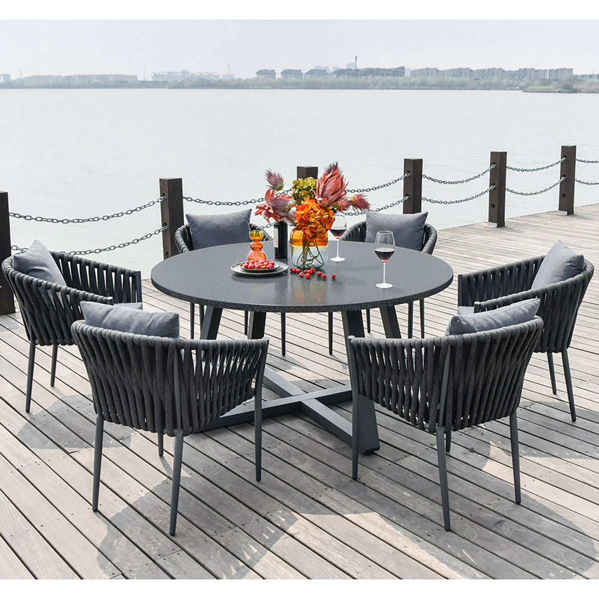 Bracken Outdoors Maldives Rope 6 Seat Round Aluminium Garden Furniture Dining Set