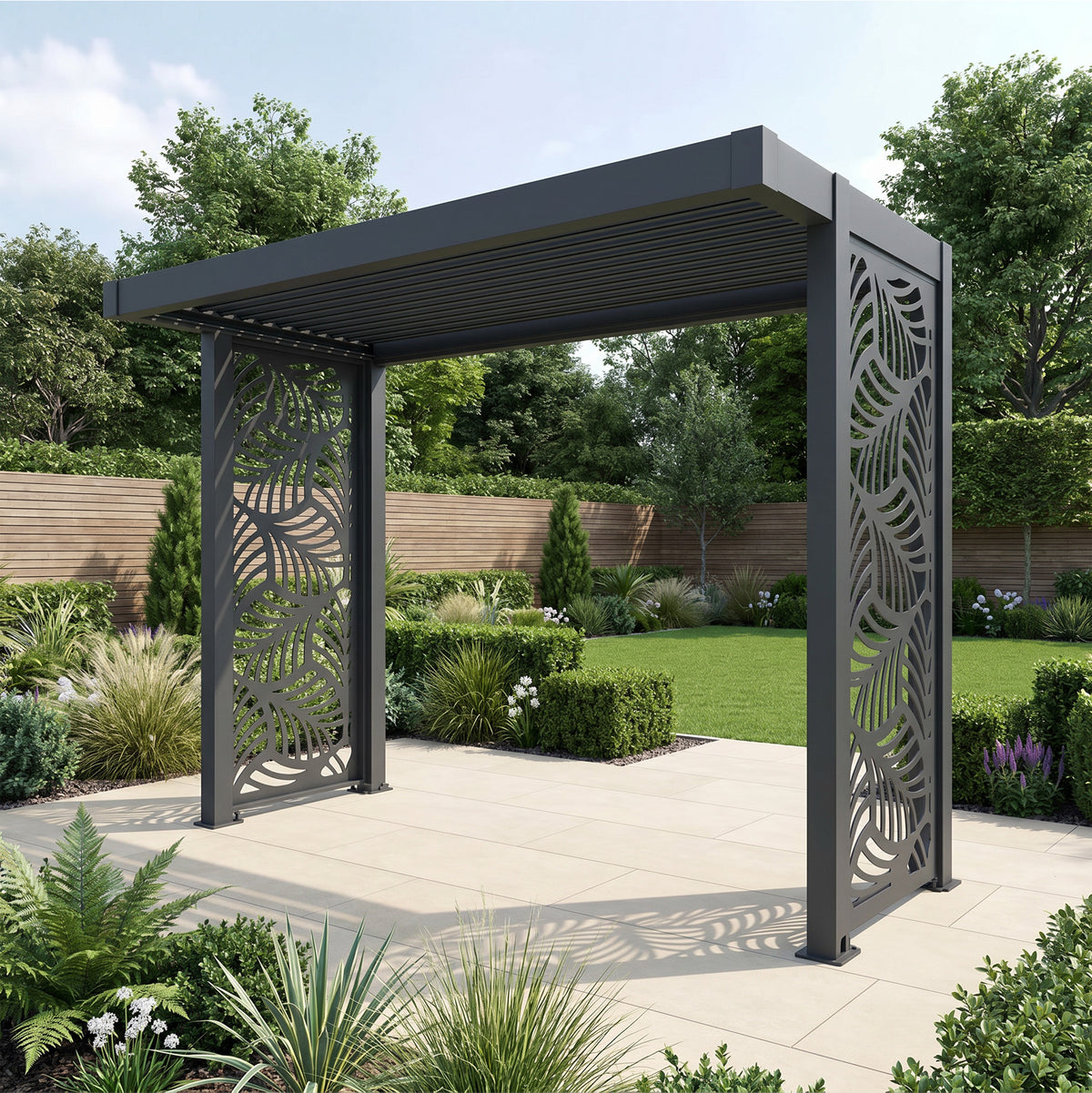 Bracken Outdoors Grey Aluminium BBQ Pergola with Botanica Back and Side Panels