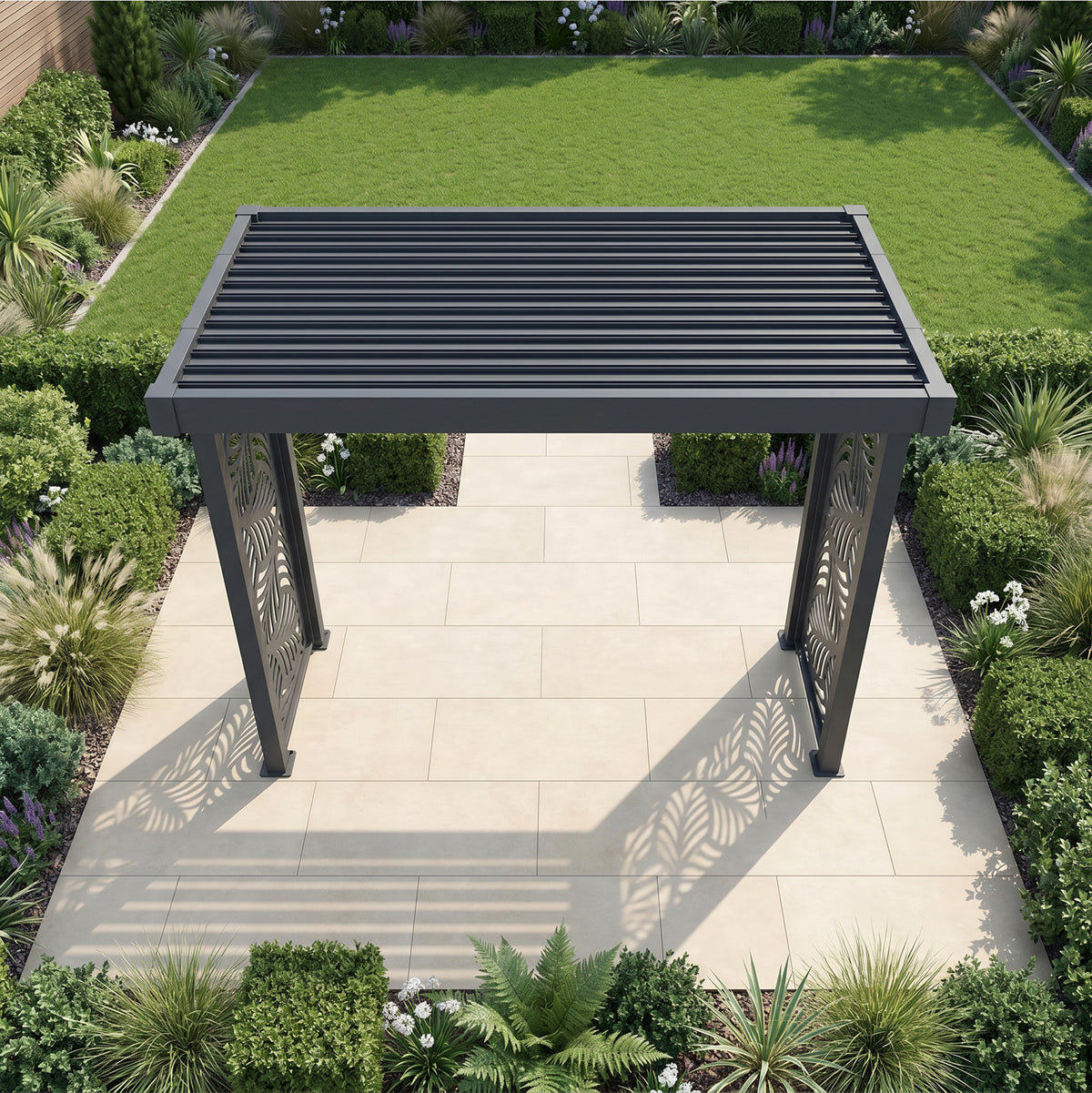 Bracken Outdoors Grey Aluminium BBQ Pergola with Botanica Back and Side Panels