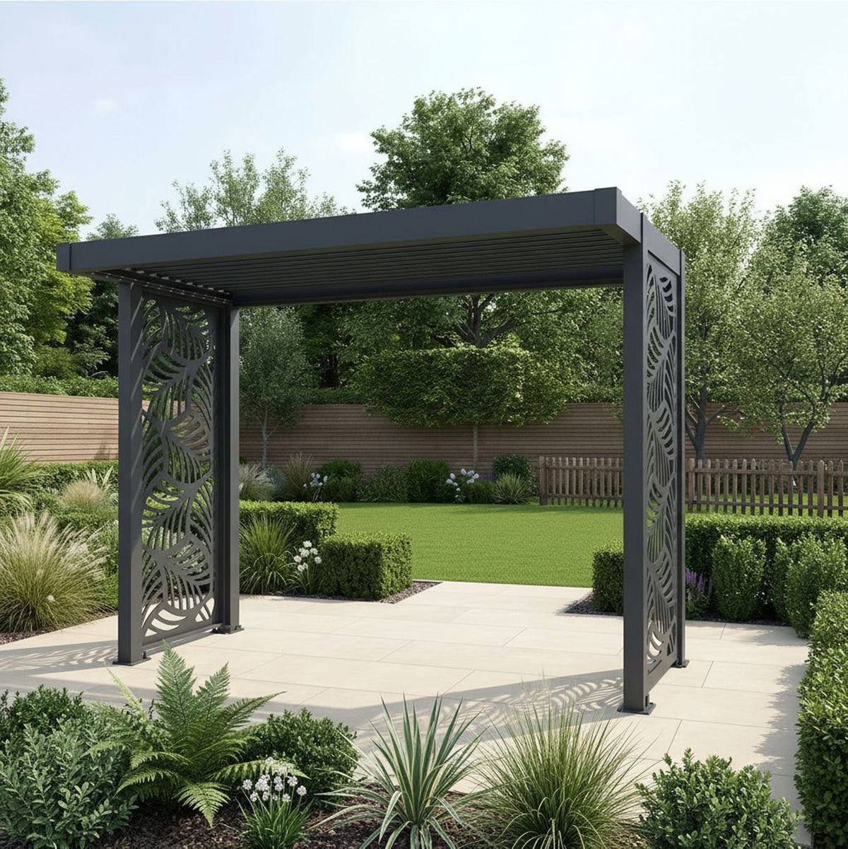 Bracken Outdoors Grey Aluminium BBQ Pergola with Botanica Back and Side Panels