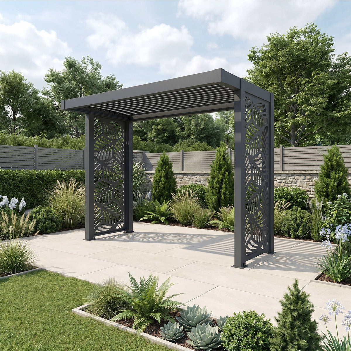 Bracken Outdoors Grey Aluminium BBQ Pergola with Botanica Back and Side Panels