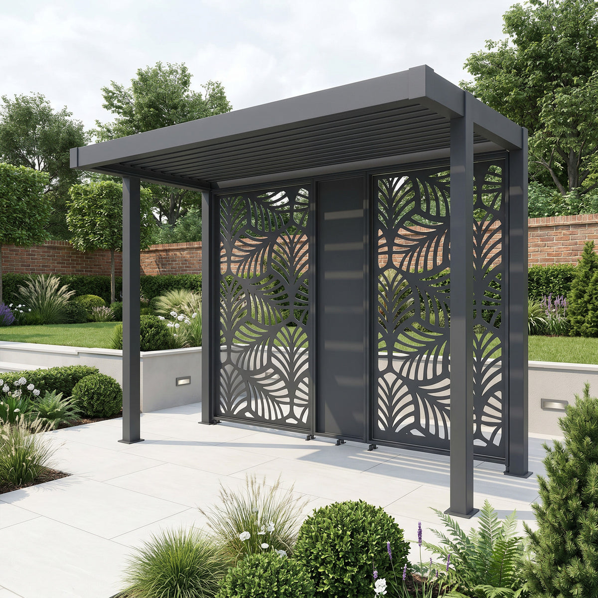 Bracken Outdoors Grey Aluminium BBQ Pergola with Botanica Back and Side Panels