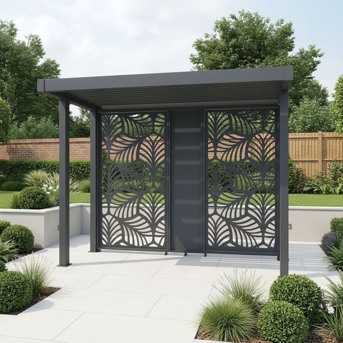 Bracken Outdoors Grey Aluminium BBQ Pergola with Botanica Back and Side Panels