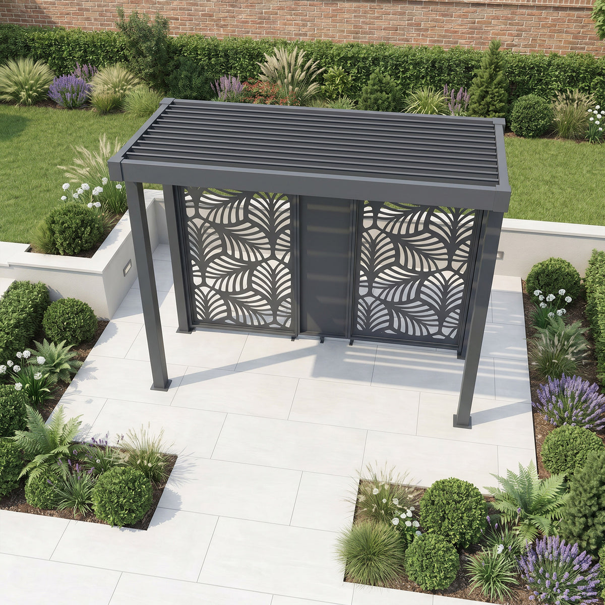 Bracken Outdoors Grey Aluminium BBQ Pergola with Botanica Back and Side Panels
