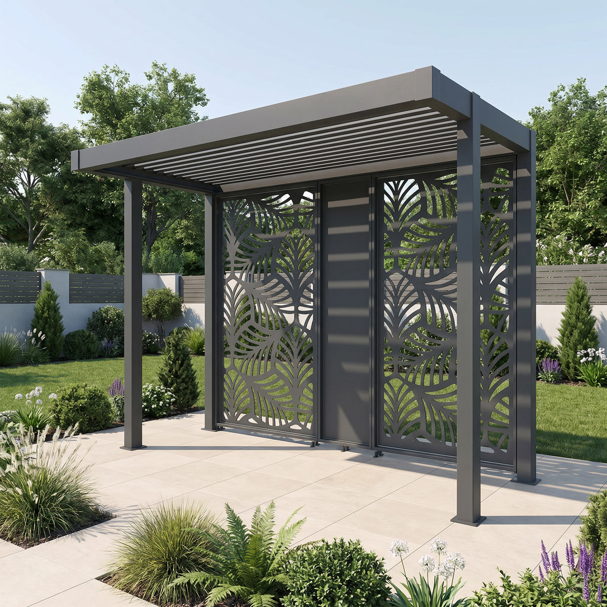 Bracken Outdoors Grey Aluminium BBQ Pergola with Botanica Back and Side Panels