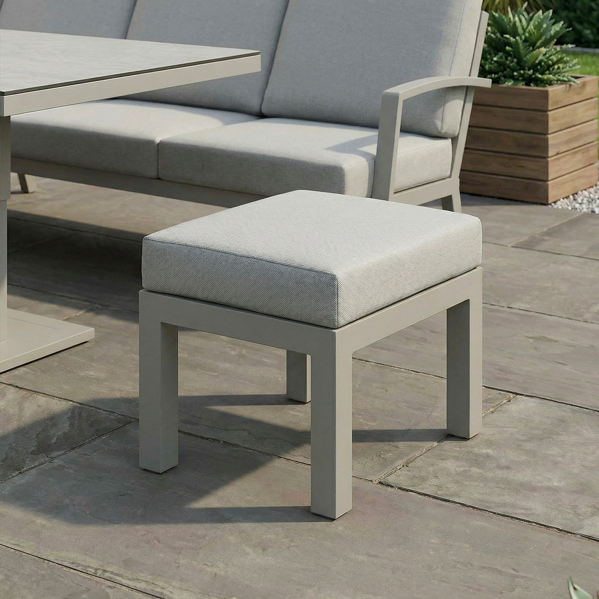 Bracken Outdoors Miami Stone Aluminium Rectangular Corner Set with Adjustable Table, Bench & Stool
