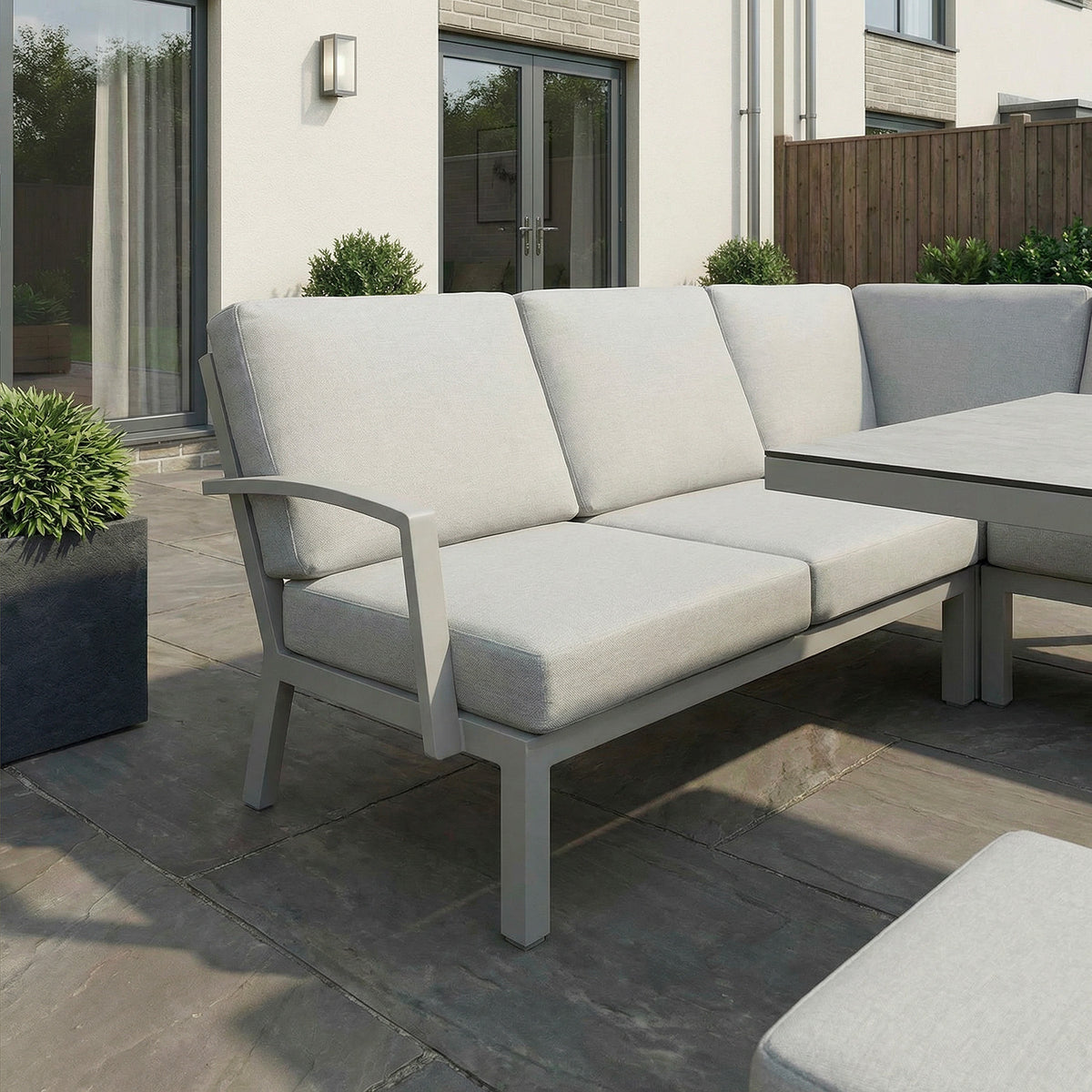 Bracken Outdoors Miami Stone Aluminium Rectangular Corner Set with Adjustable Table, Bench & Stool