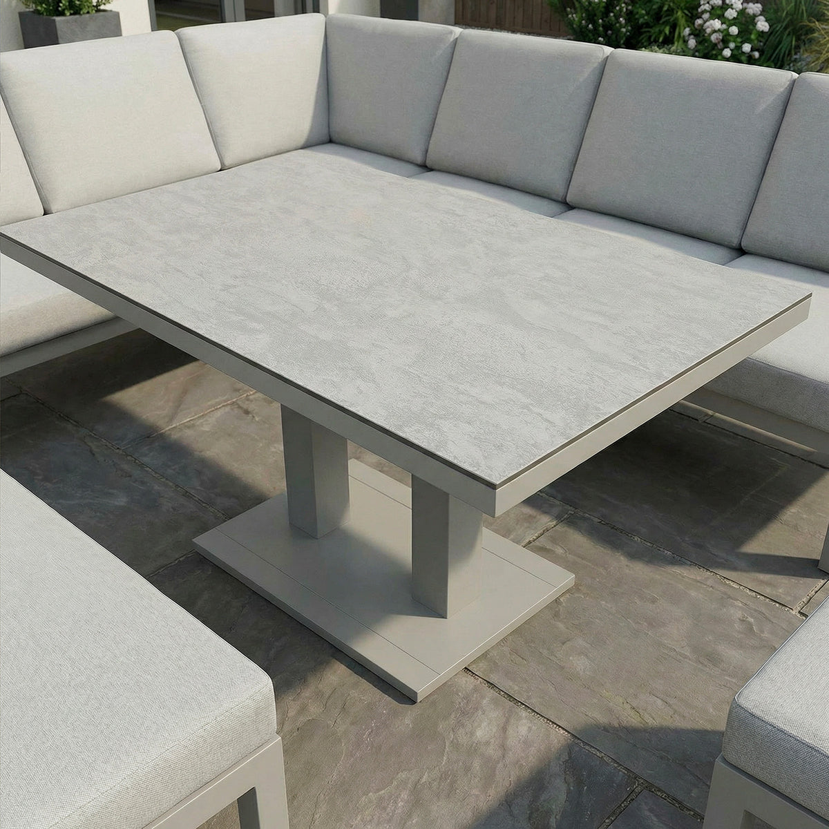 Bracken Outdoors Miami Stone Aluminium Rectangular Corner Set with Adjustable Table, Bench & Stool