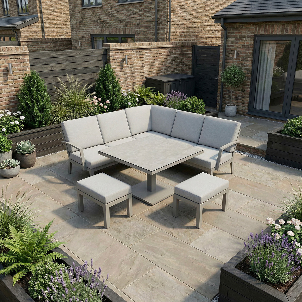 Bracken Outdoors Miami Stone Aluminium Compact Corner Set with Adjustable Table & Stools