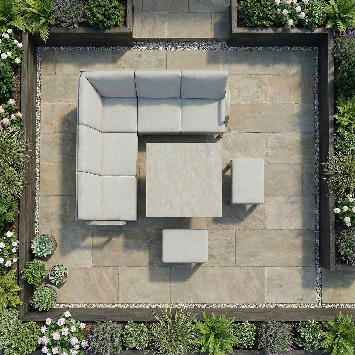 Bracken Outdoors Miami Stone Aluminium Compact Corner Set with Adjustable Table & Stools