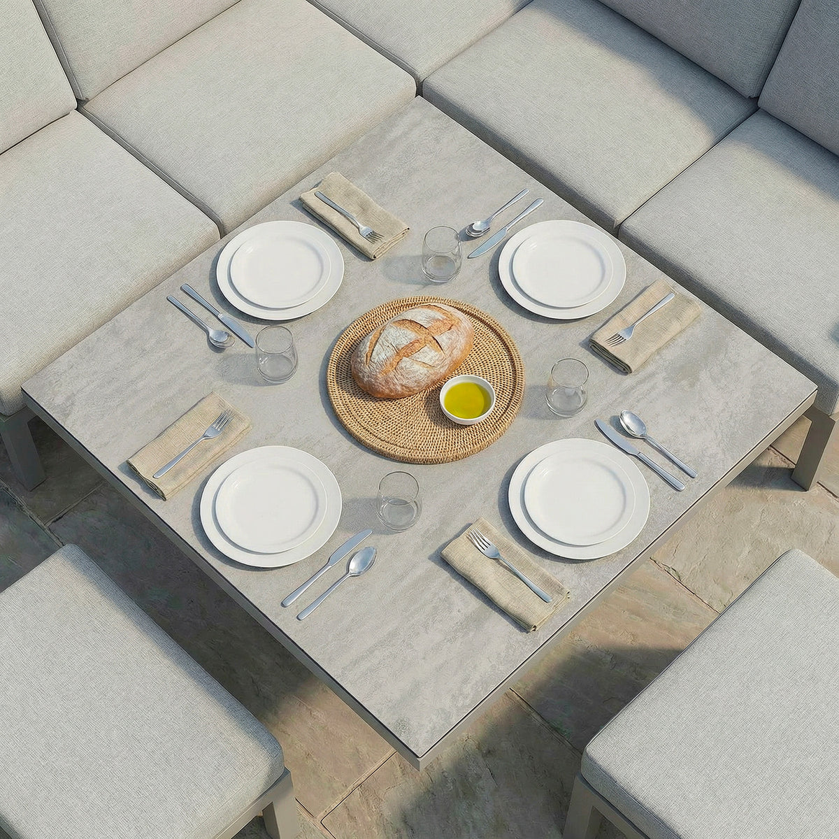 Bracken Outdoors Miami Stone Aluminium Compact Corner Set with Adjustable Table & Stools