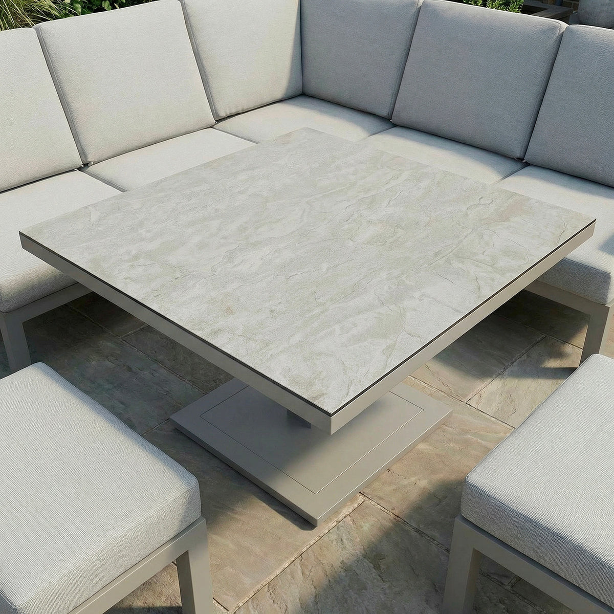 Bracken Outdoors Miami Stone Aluminium Compact Corner Set with Adjustable Table & Stools