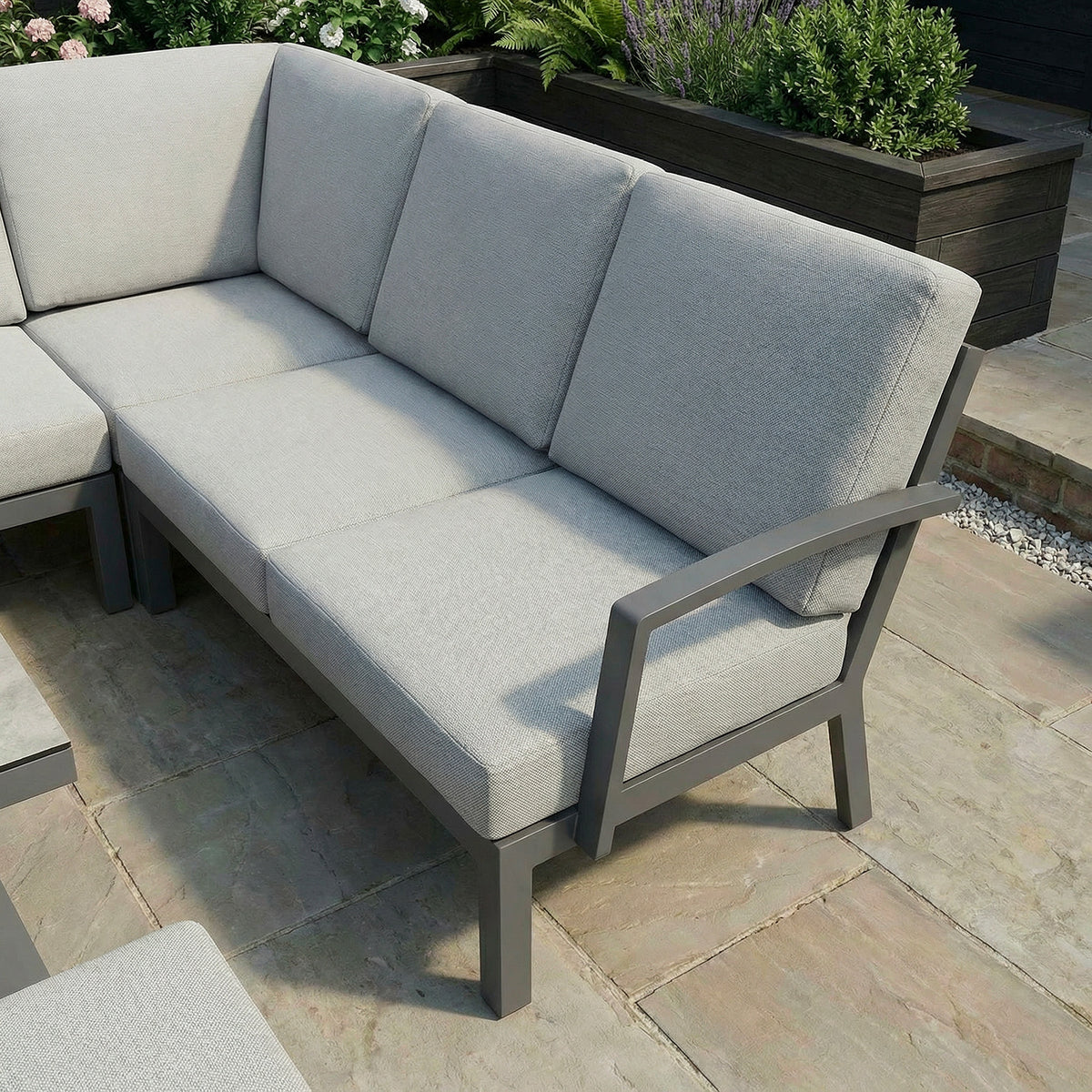 Bracken Outdoors Miami Stone Aluminium Compact Corner Set with Adjustable Table & Stools