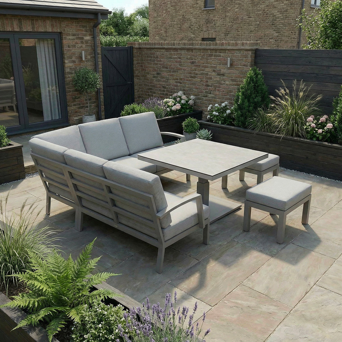 Bracken Outdoors Miami Stone Aluminium Compact Corner Set with Adjustable Table & Stools