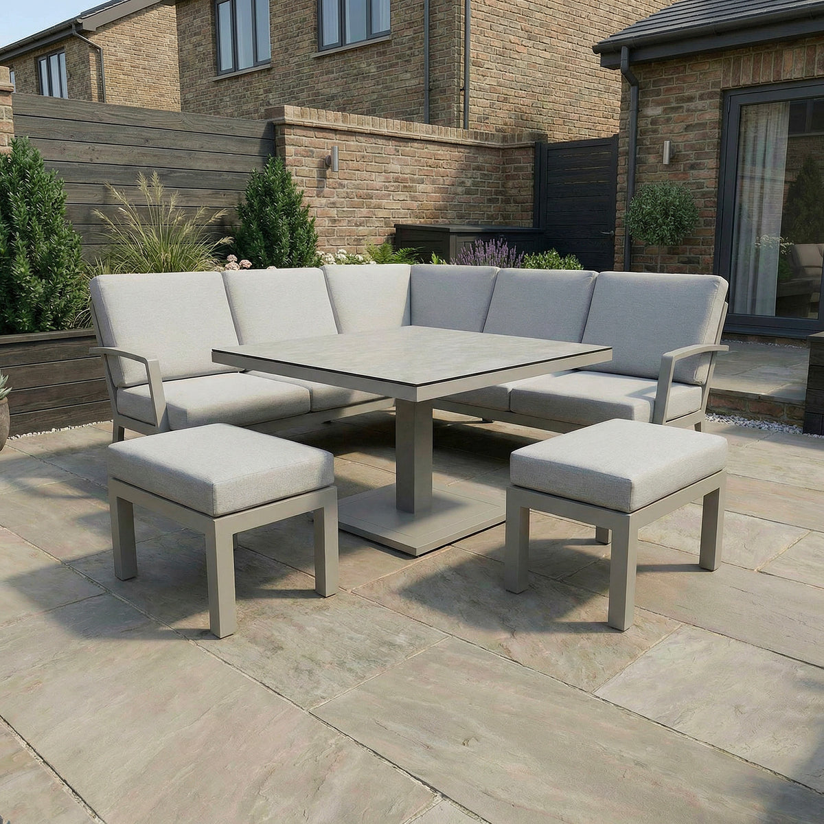 Bracken Outdoors Miami Stone Aluminium Compact Corner Set with Adjustable Table & Stools