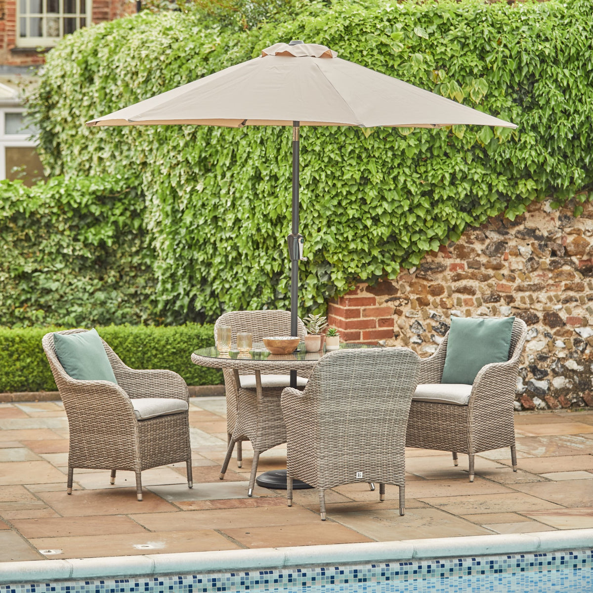 LG Outdoor Monte Carlo Sand Rattan Weave 4 Seat Garden Furniture Dining Set