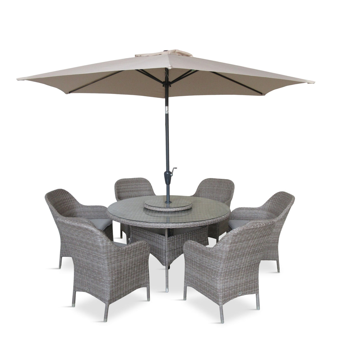 LG Outdoor Monte Carlo Sand Rattan Weave 6 Seat Garden Furniture Dining Set with Lazy Susan