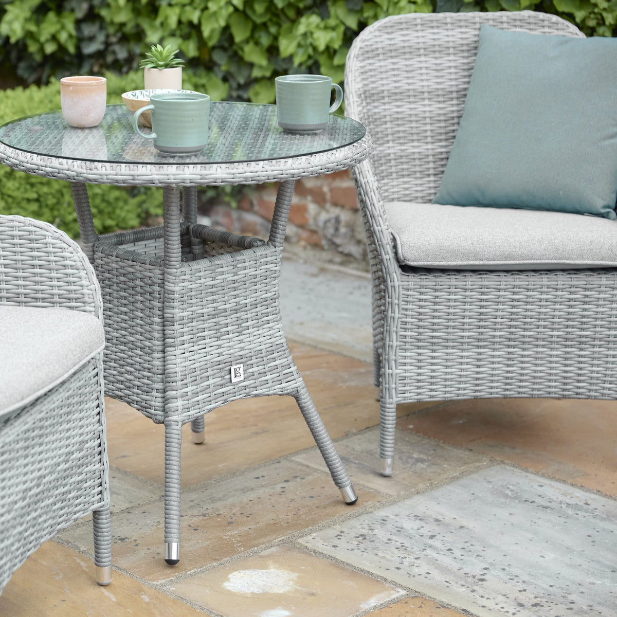 LG Outdoor Monte Carlo Stone Rattan Weave Bistro Two Seat Garden Furniture Set