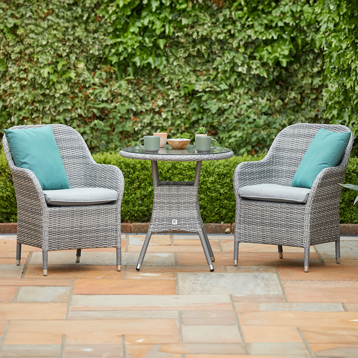 LG Outdoor Monte Carlo Stone Rattan Weave Bistro Two Seat Garden Furniture Set