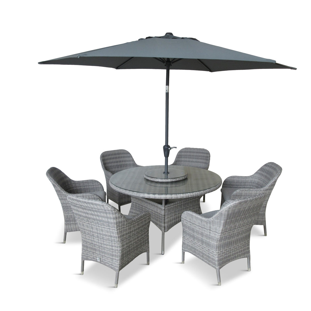 LG Outdoor Monte Carlo Stone Rattan Weave 6 Seat Garden Furniture Dining Set with Lazy Susan