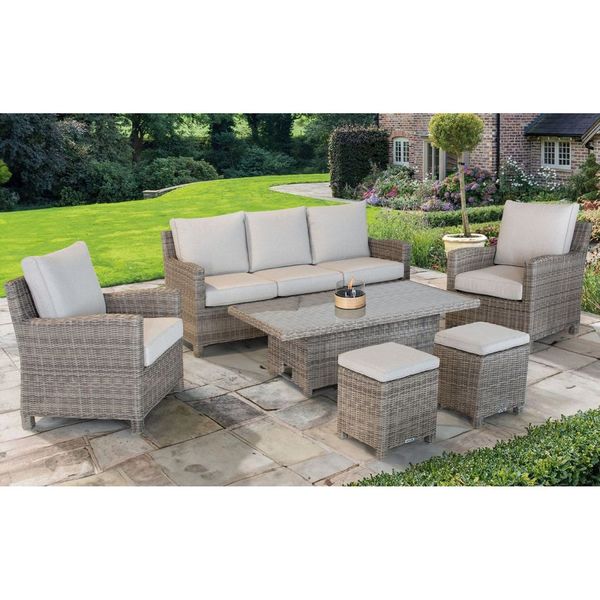 Kettler Palma Signature Oyster Wicker Lounge Sofa Set with High Low Glass Top Table